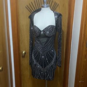 Elegant Black and Silver Women's Midi Dress